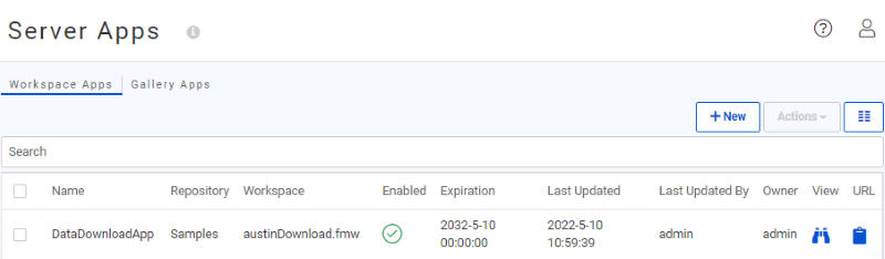 Manage Workspace Apps page